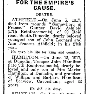 Page 4 Advertisements Column 3 (Otago Daily Times 14-6-1917)