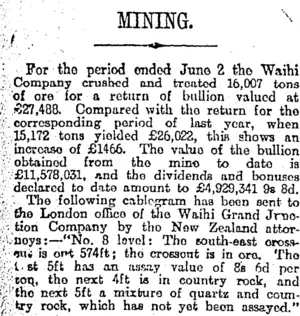 MINING. (Otago Daily Times 19-6-1917)