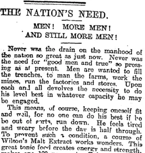 THE NATION'S NEED. (Otago Daily Times 7-7-1917)
