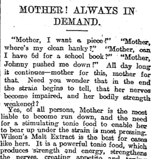 MOTHER! ALWAYS IN DEMAND. (Otago Daily Times 10-7-1917)