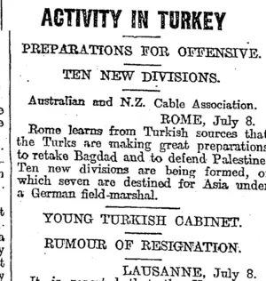 ACTIVITY IN TURKEY (Otago Daily Times 10-7-1917)