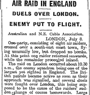 AIR RAID IN ENGLAND (Otago Daily Times 10-7-1917)