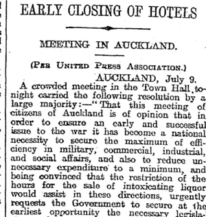 EARLY CLOSING OF HOTELS (Otago Daily Times 10-7-1917)