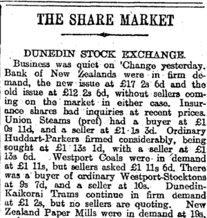 THE SHARE MARKET (Otago Daily Times 10-7-1917)