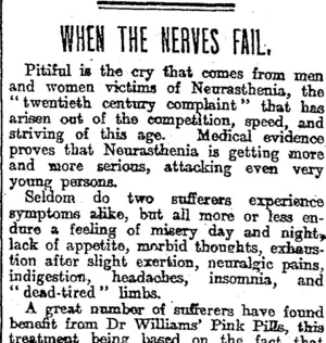 WHEN THE NERVES FAIL. (Otago Daily Times 10-7-1917)