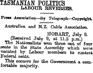 TASMANIAN POLITICS (Otago Daily Times 10-7-1917)