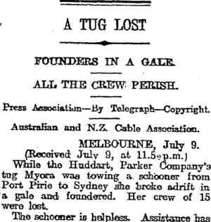 A TUG LOST (Otago Daily Times 10-7-1917)