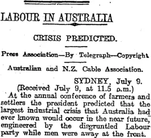 LABOUR IN AUSTRALIA (Otago Daily Times 10-7-1917)