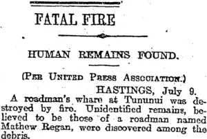 FATAL FIRE (Otago Daily Times 10-7-1917)