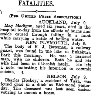 FATALITIES. (Otago Daily Times 10-7-1917)
