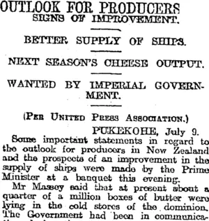 OUTLOOK FOE PRODUCERS (Otago Daily Times 10-7-1917)