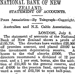 NATIONAL BANK OF NEW ZEALAND. (Otago Daily Times 10-7-1917)