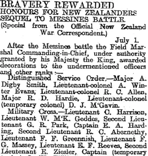 BRAVERY REWARDED (Otago Daily Times 10-7-1917)