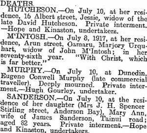 DEATHS. (Otago Daily Times 11-7-1917)