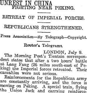 UNREST IN CHINA (Otago Daily Times 11-7-1917)
