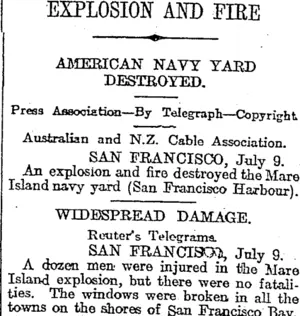 EXPLOSION AND FIRE (Otago Daily Times 11-7-1917)