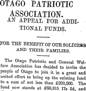 OTAGO PATRIOTIC ASSOCIATION. (Otago Daily Times 11-7-1917)