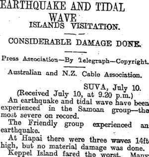 EARTHQUAKE AND TIDAL WAVE. (Otago Daily Times 11-7-1917)