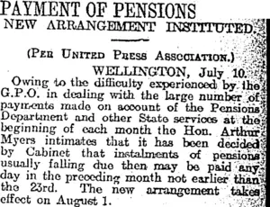 PAYMENT OF PENSIONS (Otago Daily Times 11-7-1917)