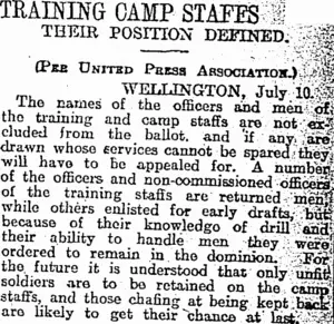 TRAINING CAMP STAFFS. (Otago Daily Times 11-7-1917)