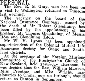 PERSONAL. (Otago Daily Times 11-7-1917)