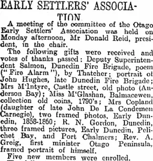 EARLY SETTLERS' ASSOCIATION. (Otago Daily Times 11-7-1917)