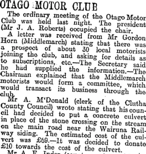 OTAGO MOTOR CLUB (Otago Daily Times 11-7-1917)