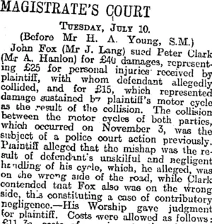 MAGISTRATE'S COURT. (Otago Daily Times 11-7-1917)