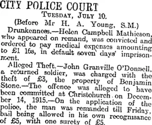 CITY POLICE COURT (Otago Daily Times 11-7-1917)