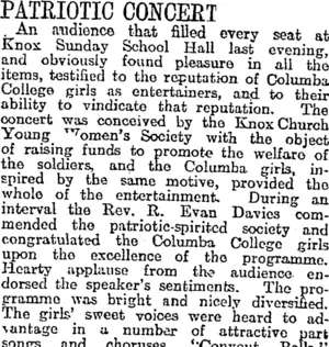 PATRIOTIC CONCERT (Otago Daily Times 11-7-1917)