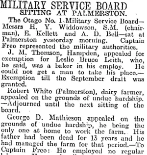 MILITARY SERVICE BOARD (Otago Daily Times 11-7-1917)