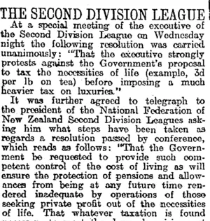 THE SECOND DIVISION LEAGUE (Otago Daily Times 17-8-1917)
