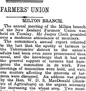 FARMERS' UNION (Otago Daily Times 17-8-1917)