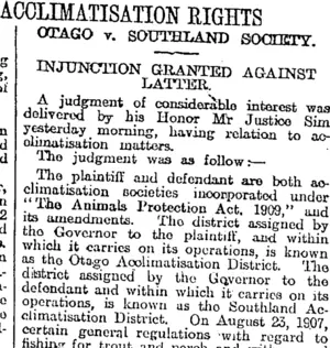 ACCLIMATISATION RIGHTS. (Otago Daily Times 17-8-1917)