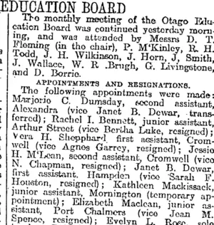 EDUCATION BOARD (Otago Daily Times 17-8-1917)