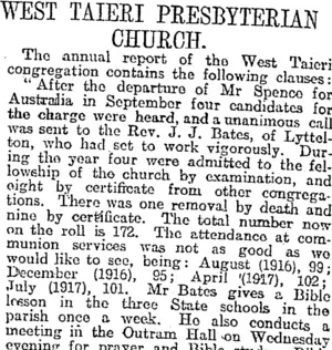 WEST TAIERI PRESBYTERIAN CHURCH. (Otago Daily Times 17-8-1917)