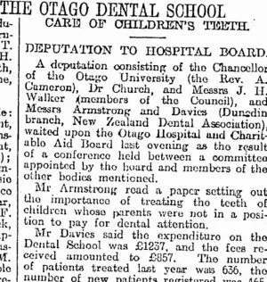 THE OTAGO DENTAL SCHOOL (Otago Daily Times 17-8-1917)