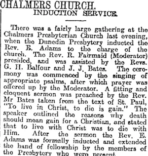 CHALMERS CHURCH. (Otago Daily Times 17-8-1917)