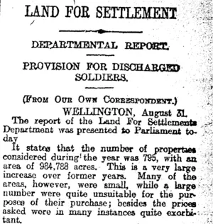 LAND FOR SETTLEMENT (Otago Daily Times 1-9-1917)