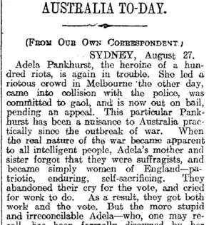 AUSTRALIA TO-DAY. (Otago Daily Times 17-9-1917)