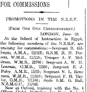 FOE COMMISSIONS (Otago Daily Times 17-9-1917)