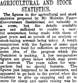 AGRICULTURAL AND STOCK STATISTICS. (Otago Daily Times 10-9-1917)