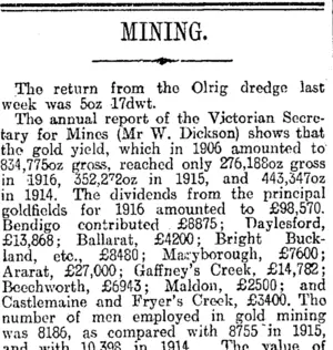 MINING. (Otago Daily Times 11-9-1917)