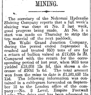 MINING. (Otago Daily Times 26-9-1917)