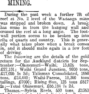 MINING. (Otago Daily Times 5-10-1917)