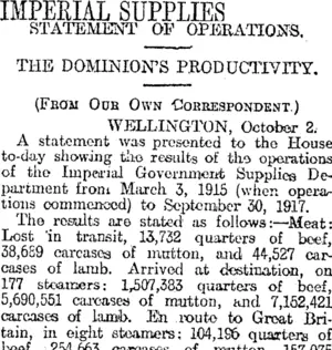IMPERIAL SUPPLIES (Otago Daily Times 3-10-1917)