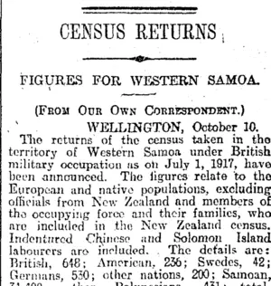 CENSUS RETURNS (Otago Daily Times 11-10-1917)