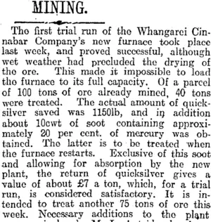 MINING. (Otago Daily Times 27-10-1917)