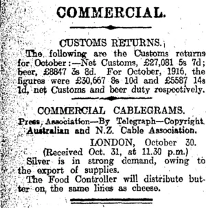 COMMERCIAL. (Otago Daily Times 1-11-1917)