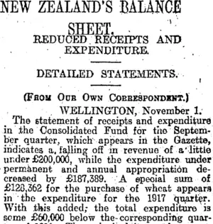 NEW ZEALAND'S BALANCE. SHEET. (Otago Daily Times 2-11-1917)
